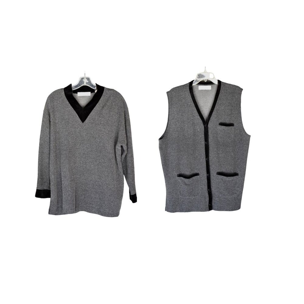 Women's Vintage 80's Karen Scott II Grey W/Black Trim Sweater Set 1X
